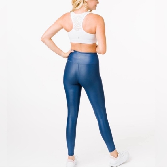 ZYIA Pants - ZYIA Blue Metallic Light N Tight High Rise Leggings 7/8 24” Inseam Size 4 Women